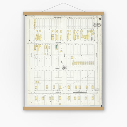 Old map wall art mockup — magnetic wood frame on white wall — Sanborn Fire Insurance Map from Munising, Alger County, Michigan (1906), Sheet #0003