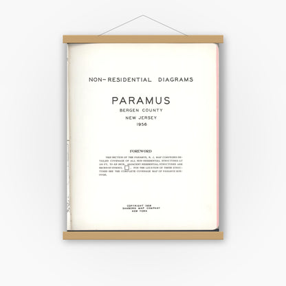 Old map wall art mockup — magnetic wood frame on white wall — Sanborn Fire Insurance Map from Paramus, Bergen County, New Jersey (1956), Sheet #0001