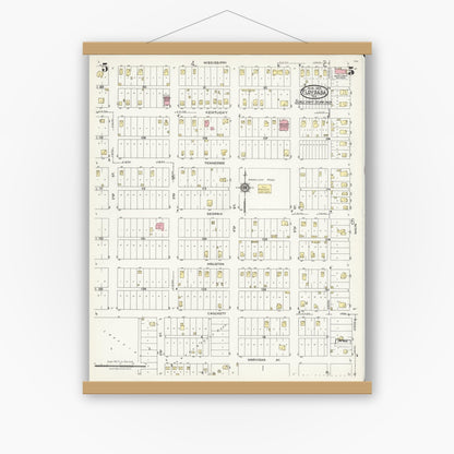Old map wall art mockup — magnetic wood frame on white wall — Sanborn Fire Insurance Map from Floydada, Floyd County, Texas (1925), Sheet #0005