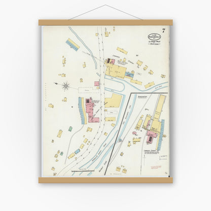Old map wall art mockup — magnetic wood frame on white wall — Sanborn Fire Insurance Map from Rosendale, Ulster County, New York (1898), Sheet #0007