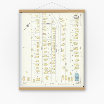 Old map wall art mockup — magnetic wood frame on white wall — Sanborn Fire Insurance Map from Norwalk, Huron County, Ohio (1911), Sheet #0003