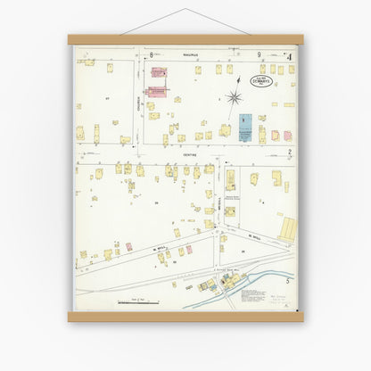 Old map wall art mockup — magnetic wood frame on white wall — Sanborn Fire Insurance Map from Saint Marys, Elk County, Pennsylvania (1909), Sheet #0004