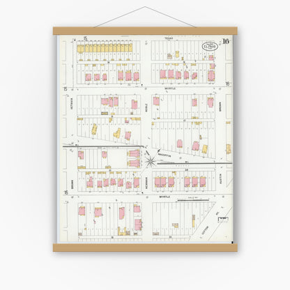 Old map wall art mockup — magnetic wood frame on white wall — Sanborn Fire Insurance Map from El Paso, El Paso County, Texas (1900), Sheet #0016