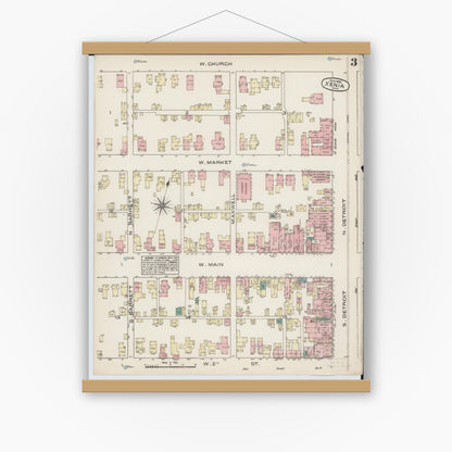 Old map wall art mockup — magnetic wood frame on white wall — Sanborn Fire Insurance Map from Xenia, Greene County, Ohio (1885), Sheet #0003