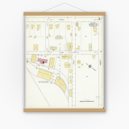 Old map wall art mockup — magnetic wood frame on white wall — Sanborn Fire Insurance Map from Farmville, Pitt County, North Carolina (1915), Sheet #0005