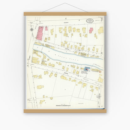 Old map wall art mockup — magnetic wood frame on white wall — Sanborn Fire Insurance Map from Adams, Jefferson County, New York (1911), Sheet #0007