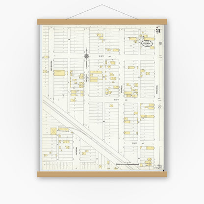 Old map wall art mockup — magnetic wood frame on white wall — Sanborn Fire Insurance Map from Gary, Lake County, Indiana (1911), Sheet #0021