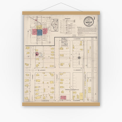 Old map wall art mockup — magnetic wood frame on white wall — Sanborn Fire Insurance Map from Maroa, Macon County, Illinois (1922), Sheet #0001