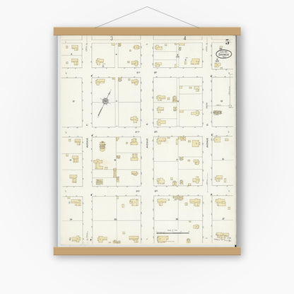 Old map wall art mockup — magnetic wood frame on white wall — Sanborn Fire Insurance Map from Shiner, Lavaca County, Texas (1912), Sheet #0005