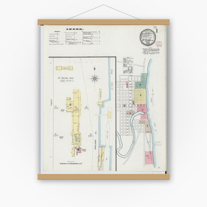 Old map wall art mockup — magnetic wood frame on white wall — Sanborn Fire Insurance Map from Saint Clair, Saint Clair County, Michigan (1895) - Complete Map Set