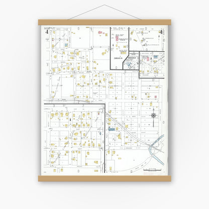 Old map wall art mockup — magnetic wood frame on white wall — Sanborn Fire Insurance Map from Plattsburg, Clinton County, Missouri (1949), Sheet #0004