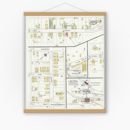 Old map wall art mockup — magnetic wood frame on white wall — Sanborn Fire Insurance Map from Taylor, Lackawanna County, Pennsylvania (1921), Sheet #0009