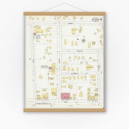 Old map wall art mockup — magnetic wood frame on white wall — Sanborn Fire Insurance Map from Rockland, Plymouth County, Massachusetts (1901), Sheet #0004