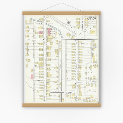 Old map wall art mockup — magnetic wood frame on white wall — Sanborn Fire Insurance Map from Ashley, Luzerne County, Pennsylvania (1911), Sheet #0005