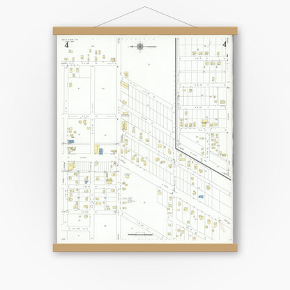 Old map wall art mockup — magnetic wood frame on white wall — Sanborn Fire Insurance Map from Belle Glade, Palm Beach County, Florida (1942), Sheet #0004