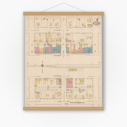 Old map wall art mockup — magnetic wood frame on white wall — Sanborn Fire Insurance Map from Luling, Caldwell County, Texas (1921), Sheet #0004