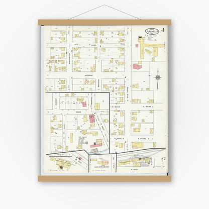 Old map wall art mockup — magnetic wood frame on white wall — Sanborn Fire Insurance Map from Versailles, Darke County, Ohio (1911), Sheet #0004