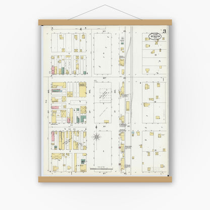Old map wall art mockup — magnetic wood frame on white wall — Sanborn Fire Insurance Map from Windom, Cottonwood County, Minnesota (1900), Sheet #0003