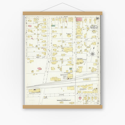 Old map wall art mockup — magnetic wood frame on white wall — Sanborn Fire Insurance Map from Boonville, Warrick County, Indiana (1907), Sheet #0010