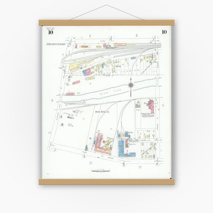 Old map wall art mockup — magnetic wood frame on white wall — Sanborn Fire Insurance Map from Beloit, Rock County, Wisconsin (1939), Sheet #0010