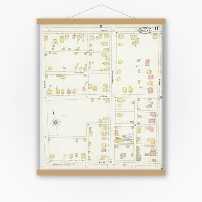 Old map wall art mockup — magnetic wood frame on white wall — Sanborn Fire Insurance Map from Butler, Butler County, Pennsylvania (1896), Sheet #0008