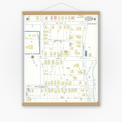 Old map wall art mockup — magnetic wood frame on white wall — Sanborn Fire Insurance Map from Loveland, Clermont, Hamilton, And Warren County, Ohio (1923), Sheet #0006