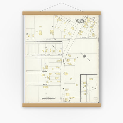 Old map wall art mockup — magnetic wood frame on white wall — Sanborn Fire Insurance Map from Old Forge, Lackawanna County, Pennsylvania (1914), Sheet #0017