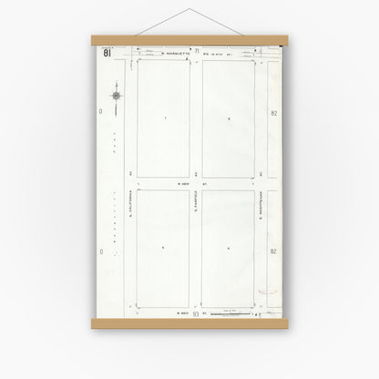 Old map wall art mockup — magnetic wood frame on white wall — Sanborn Fire Insurance Map from Chicago, Cook County, Illinois (1920), Sheet #0081