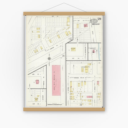 Old map wall art mockup — magnetic wood frame on white wall — Sanborn Fire Insurance Map from Waukegan, Lake County, Illinois (1912), Sheet #0029
