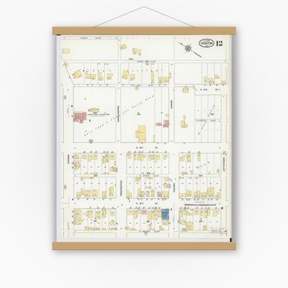 Old map wall art mockup — magnetic wood frame on white wall — Sanborn Fire Insurance Map from Ironton, Lawrence County, Ohio (1916), Sheet #0012