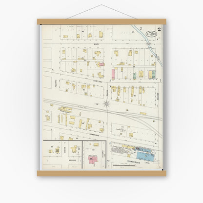 Old map wall art mockup — magnetic wood frame on white wall — Sanborn Fire Insurance Map from Gilman, Iroquois County, Illinois (1897), Sheet #0002