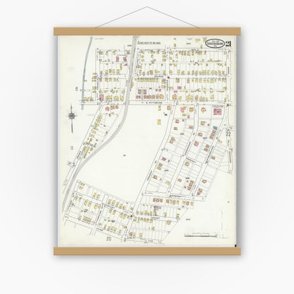 Old map wall art mockup — magnetic wood frame on white wall — Sanborn Fire Insurance Map from Greensburg, Westmoreland County, Pennsylvania (1915), Sheet #0021