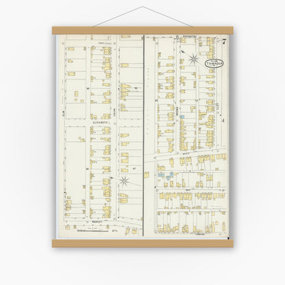 Old map wall art mockup — magnetic wood frame on white wall — Sanborn Fire Insurance Map from Tamaqua, Schuylkill County, Pennsylvania (1896), Sheet #0007