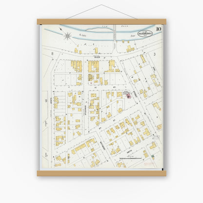 Old map wall art mockup — magnetic wood frame on white wall — Sanborn Fire Insurance Map from Oscoda, Iosco County, Michigan (1901), Sheet #0010