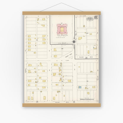 Old map wall art mockup — magnetic wood frame on white wall — Sanborn Fire Insurance Map from Ontario, San Bernardino County, California (1912), Sheet #0027