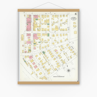 Old map wall art mockup — magnetic wood frame on white wall — Sanborn Fire Insurance Map from Irwin, Westmoreland County, Pennsylvania (1904), Sheet #0004