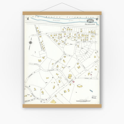 Old map wall art mockup — magnetic wood frame on white wall — Sanborn Fire Insurance Map from Milton, Norfolk County, Massachusetts (1923), Sheet #0004