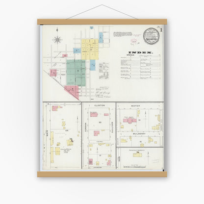 Old map wall art mockup — magnetic wood frame on white wall — Sanborn Fire Insurance Map from Pinckneyville, Perry County, Illinois (1894) - Complete Map Set