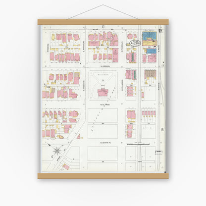 Old map wall art mockup — magnetic wood frame on white wall — Sanborn Fire Insurance Map from El Paso, El Paso County, Texas (1905), Sheet #0009