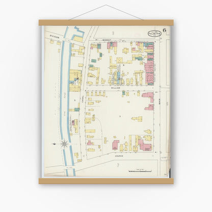 Old map wall art mockup — magnetic wood frame on white wall — Sanborn Fire Insurance Map from Palmyra, Wayne County, New York (1894), Sheet #0006