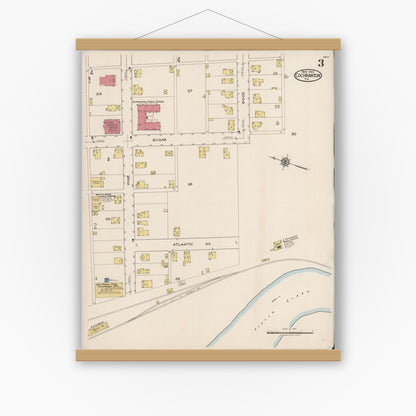 Old map wall art mockup — magnetic wood frame on white wall — Sanborn Fire Insurance Map from Cochranton, Crawford County, Pennsylvania (1922), Sheet #0003
