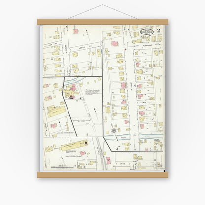 Old map wall art mockup — magnetic wood frame on white wall — Sanborn Fire Insurance Map from Circleville, Pickaway County, Ohio (1914), Sheet #0002