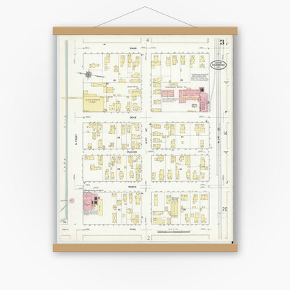 Old map wall art mockup — magnetic wood frame on white wall — Sanborn Fire Insurance Map from Dunkirk, Chautauqua County, New York (1910), Sheet #0003