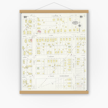 Old map wall art mockup — magnetic wood frame on white wall — Sanborn Fire Insurance Map from Owosso, Shiawassee County, Michigan (1930), Sheet #0010