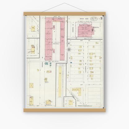 Old map wall art mockup — magnetic wood frame on white wall — Sanborn Fire Insurance Map from Zion, Lake County, Illinois (1907), Sheet #0003