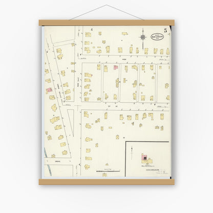 Old map wall art mockup — magnetic wood frame on white wall — Sanborn Fire Insurance Map from New London, Huron County, Ohio (1911), Sheet #0005