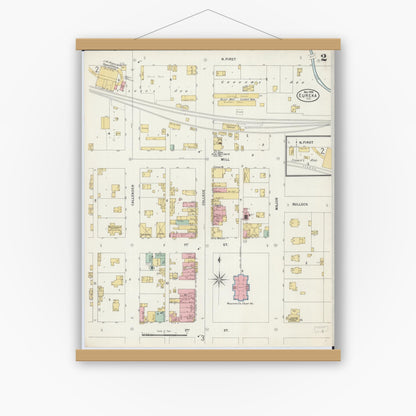 Old map wall art mockup — magnetic wood frame on white wall — Sanborn Fire Insurance Map from Eureka, Woodford County, Illinois (1898), Sheet #0002