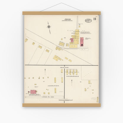 Old map wall art mockup — magnetic wood frame on white wall — Sanborn Fire Insurance Map from Quincy, Gadsden County, Florida (1922), Sheet #0011