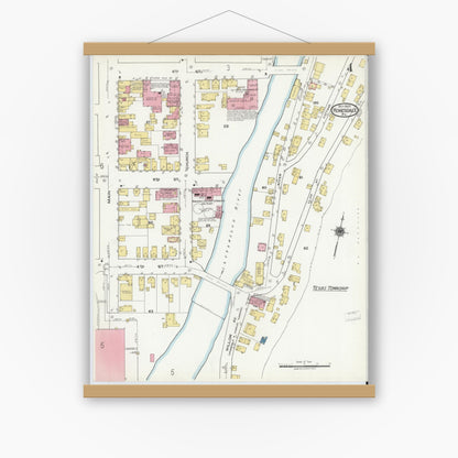 Old map wall art mockup — magnetic wood frame on white wall — Sanborn Fire Insurance Map from Honesdale, Wayne County, Pennsylvania (1920), Sheet #0004