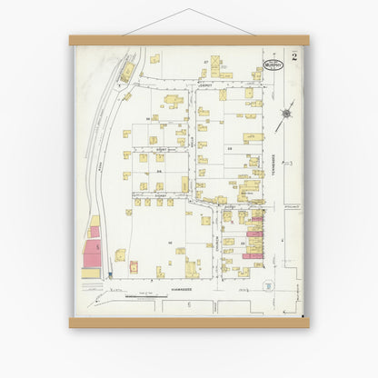 Old map wall art mockup — magnetic wood frame on white wall — Sanborn Fire Insurance Map from Murphy, Cherokee County, North Carolina (1921), Sheet #0002